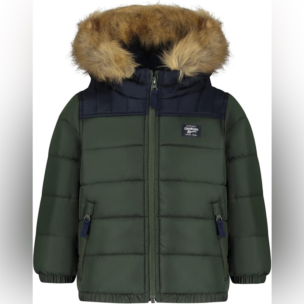 Oshkosh B’gosh Boys Winter Coat (2T) Faux Fur Hooded Snow Puffer Parka Jacket